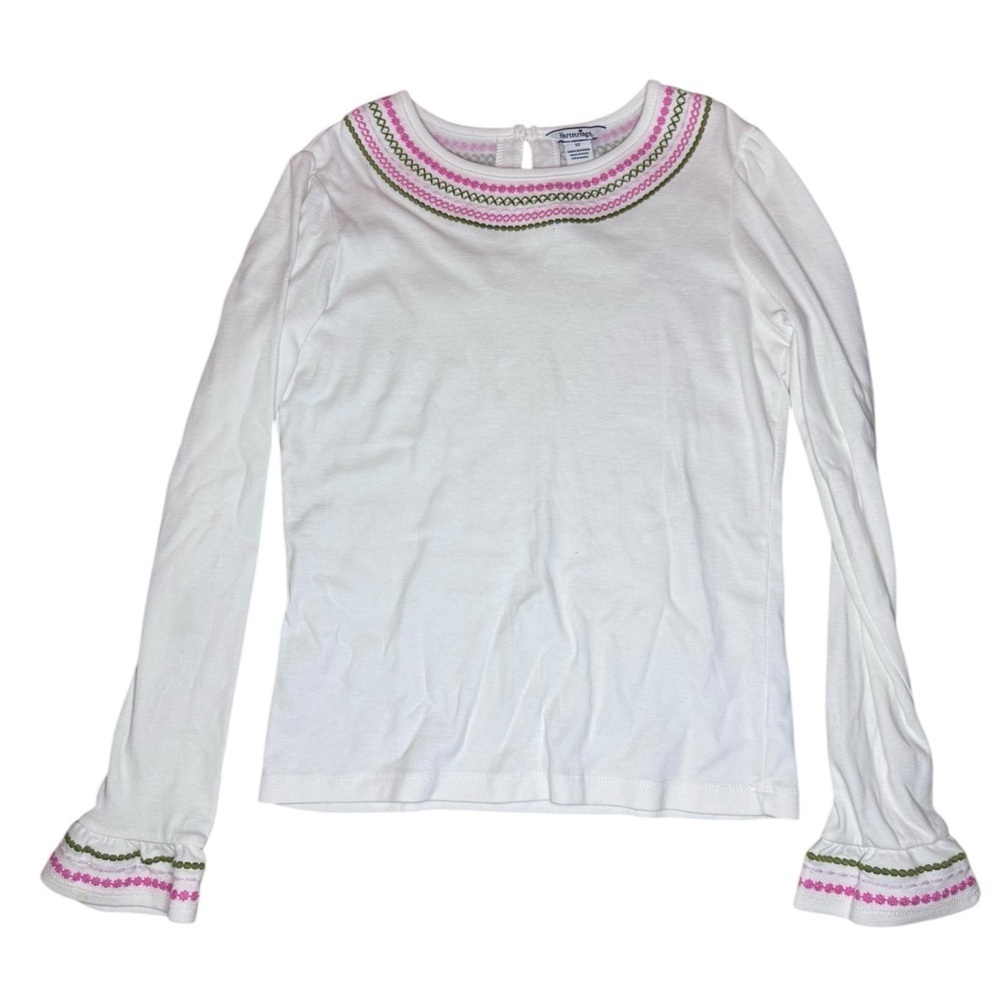 White Long Sleeve Shirt with embroidery on neck and ruffle sleeve 12 k232